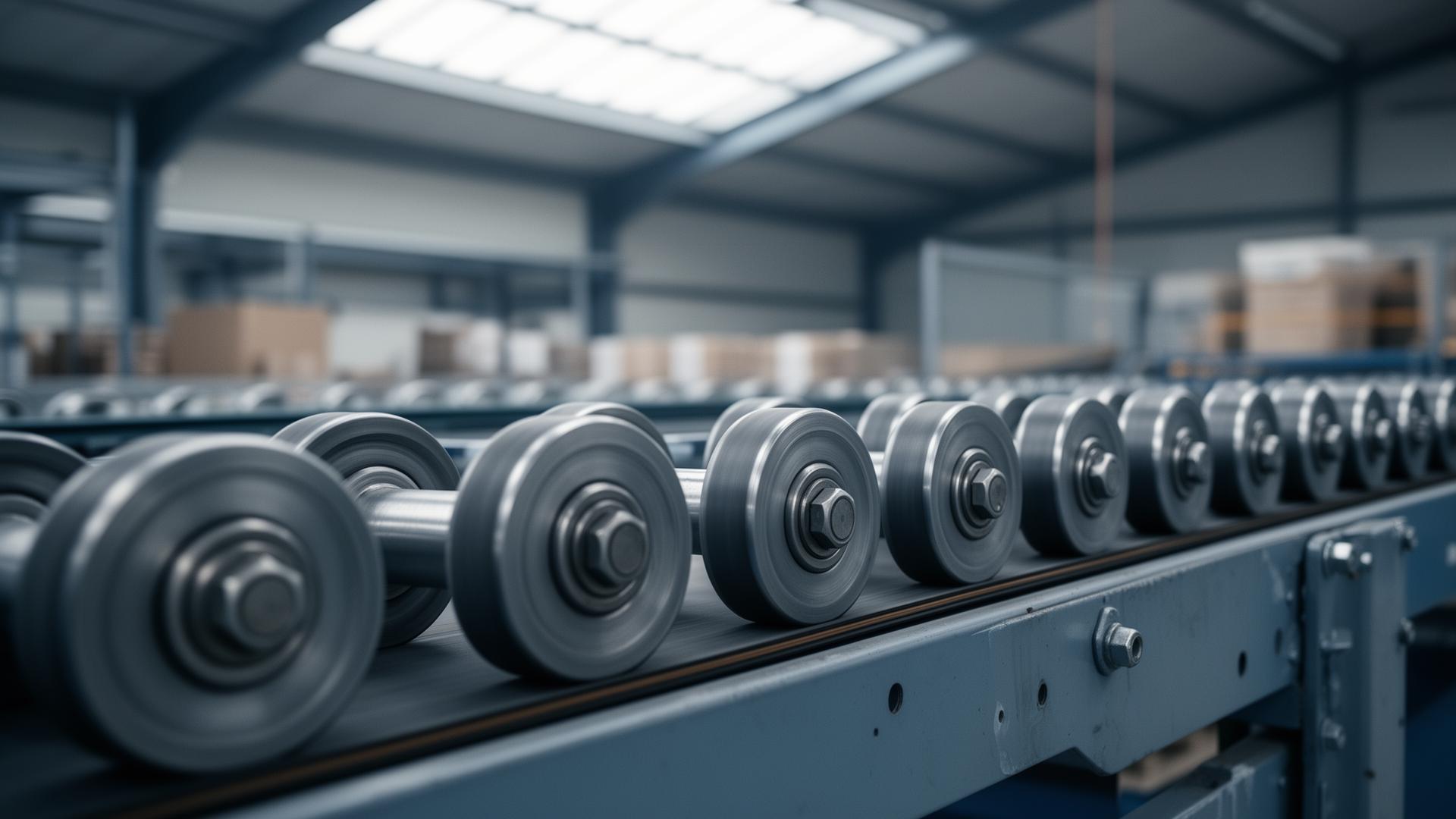 Industrial conveyor rollers in a distribution warehouse - the kind of asset MSAI continuously monitors